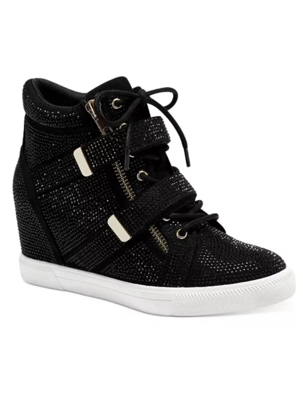 INC International Concepts Debby Wedge Rhinestone Black Sneakers Size 9.5